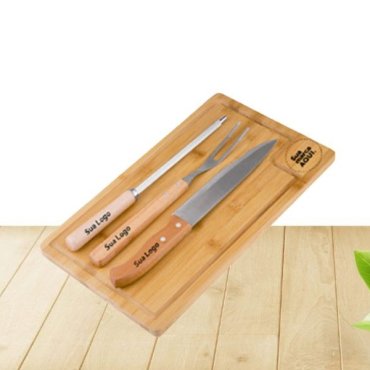 Tábua, Garfo, Faca e Afiador para Churrasco Personalizados em Água Boa