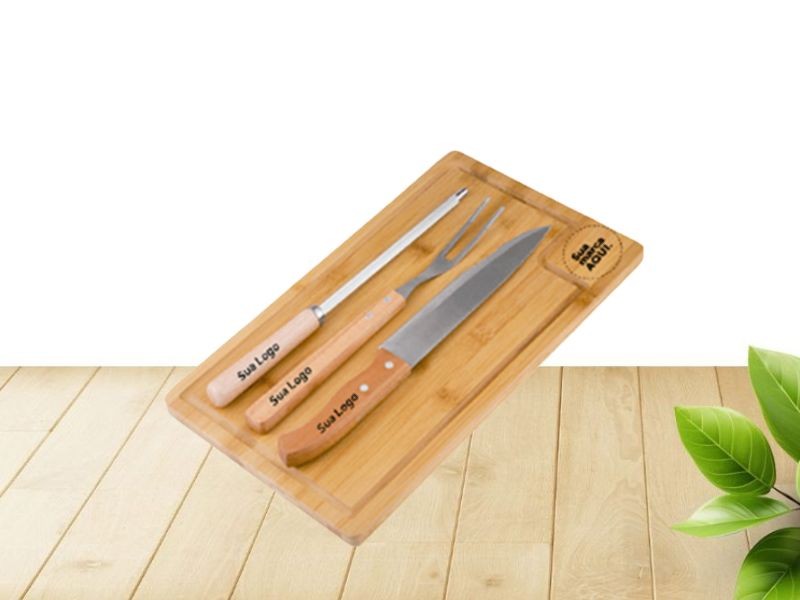 Tábua, Garfo, Faca e Afiador para Churrasco Personalizados
